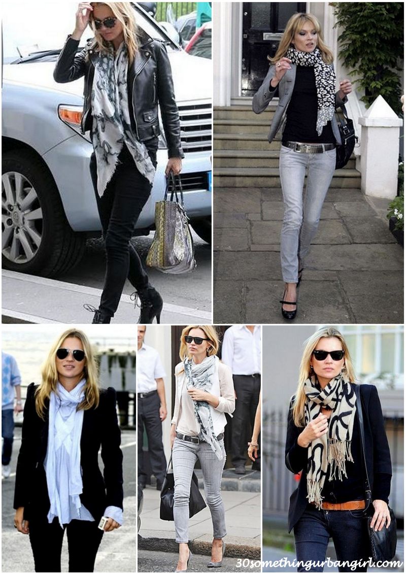 Kate Moss street style with scarf