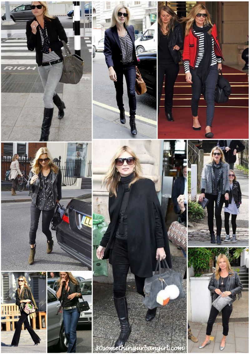 Kate Moss's chic street style with gray and outfits with stripes