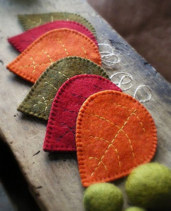 fall decoration with textile leaf shaped costers