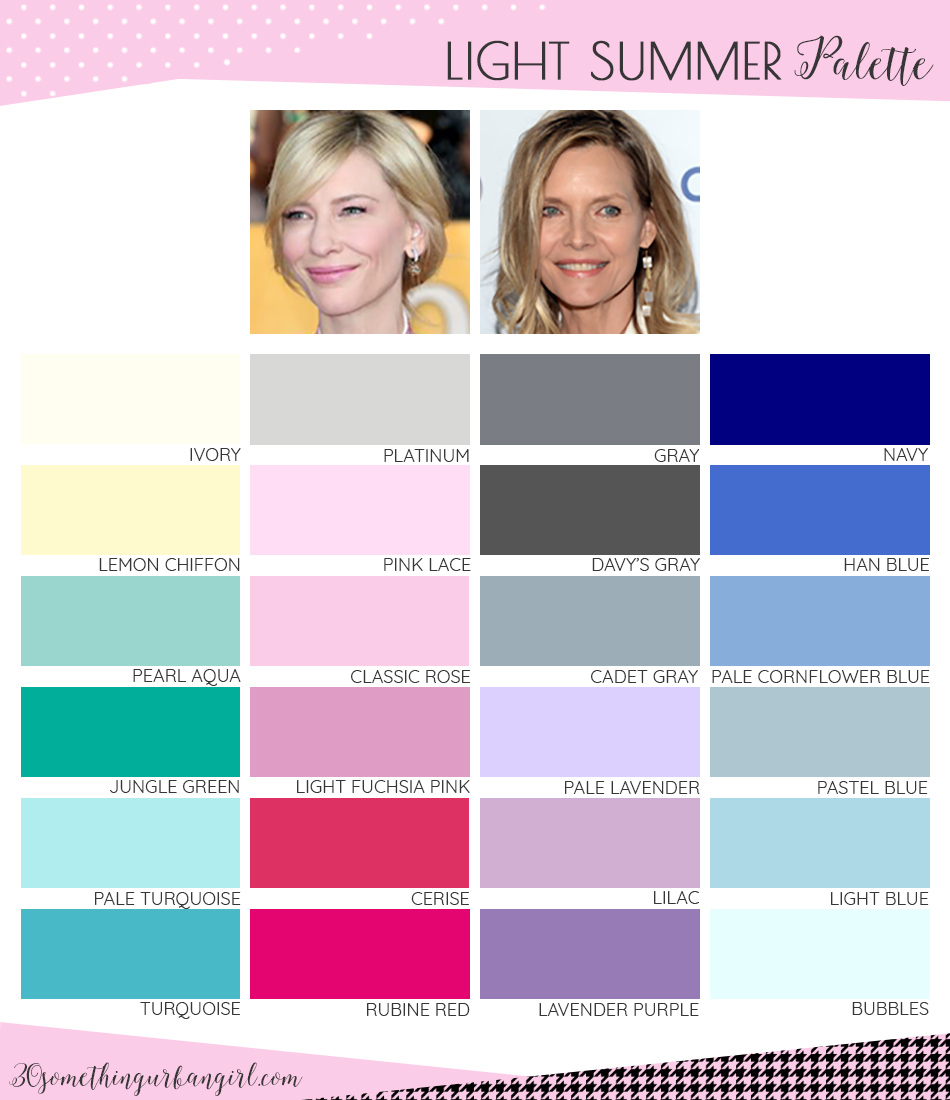 Best colors for Light Summer seasonal color women; Light Summer color palette