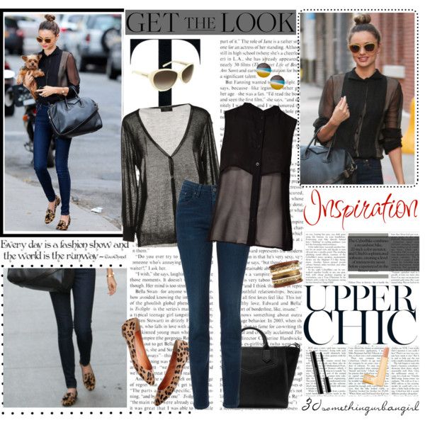 Get the Look outfit idea with black top, cardigan, jeans and animal print flats
