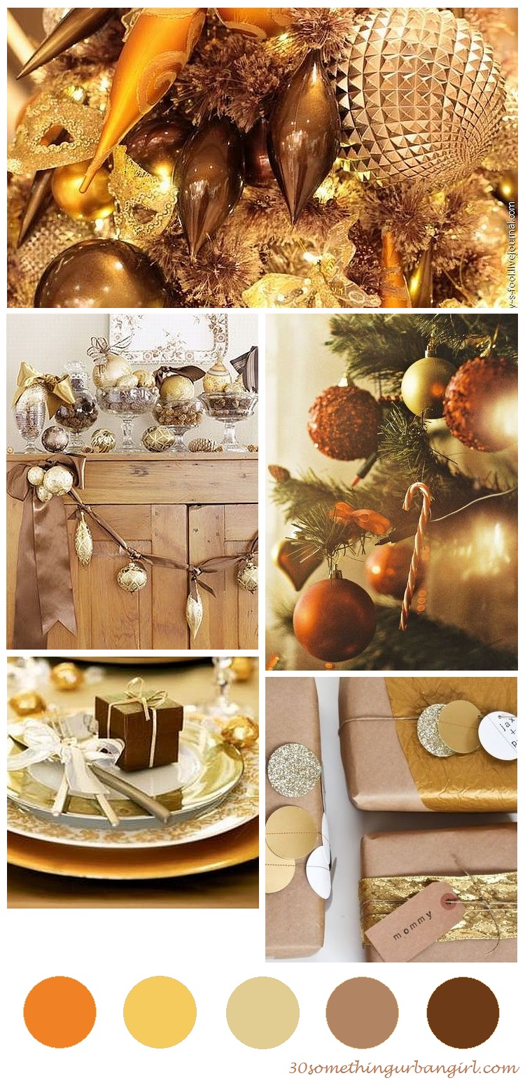 Christmas color palette idea - gold, brown and orange