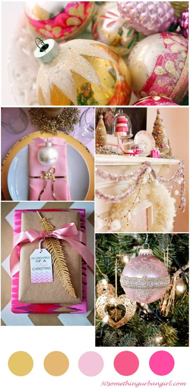 warm and bright Christmas color palette - pink and gold