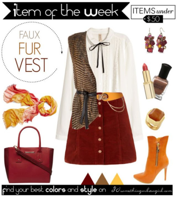 Fall fashion outfit with faux fur vest for Warm Autumns