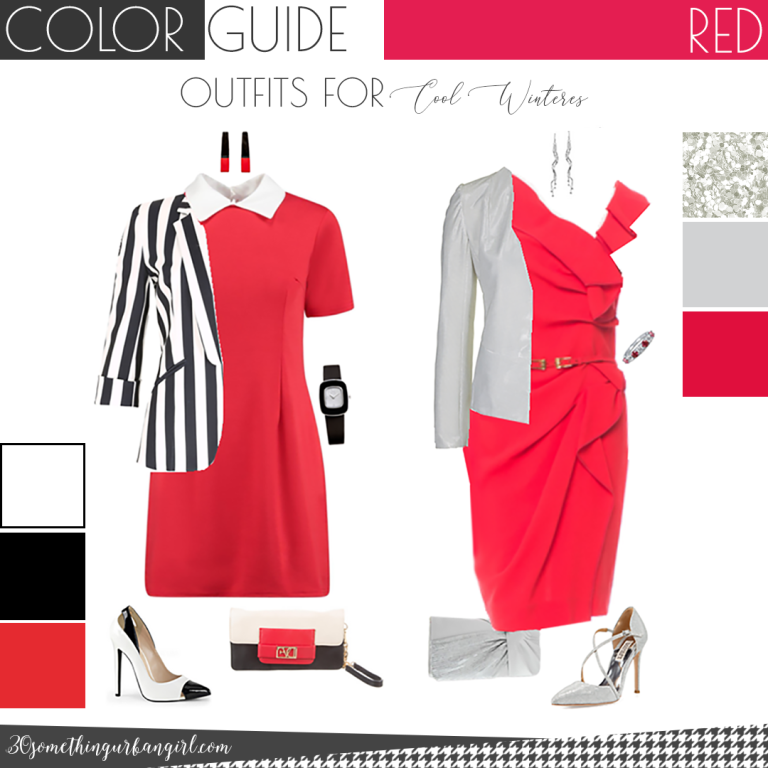 Outfits with chic red dresses for Cool Winter seasonal color women by 30somethingurbangirl.com